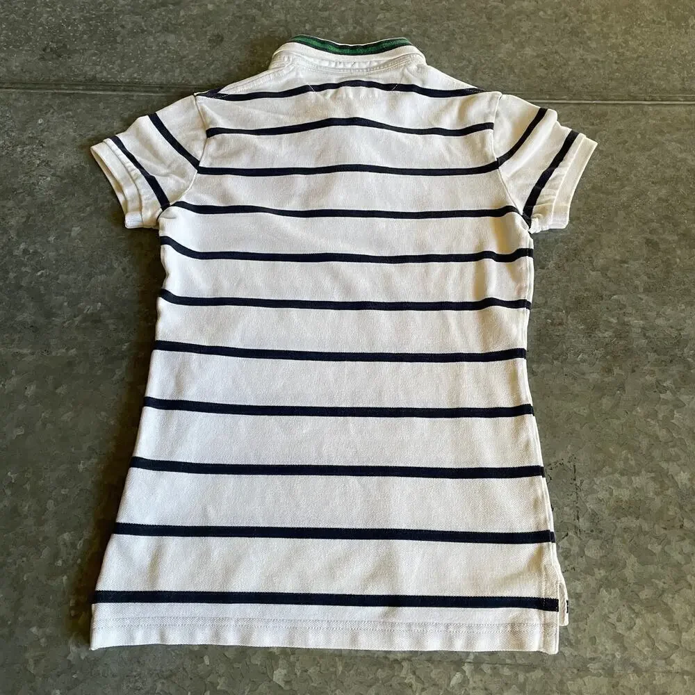 Vintage Ralph Lauren Gold Crest Striped Polo Shirt Boys Youth Small 90s Y2K Blue